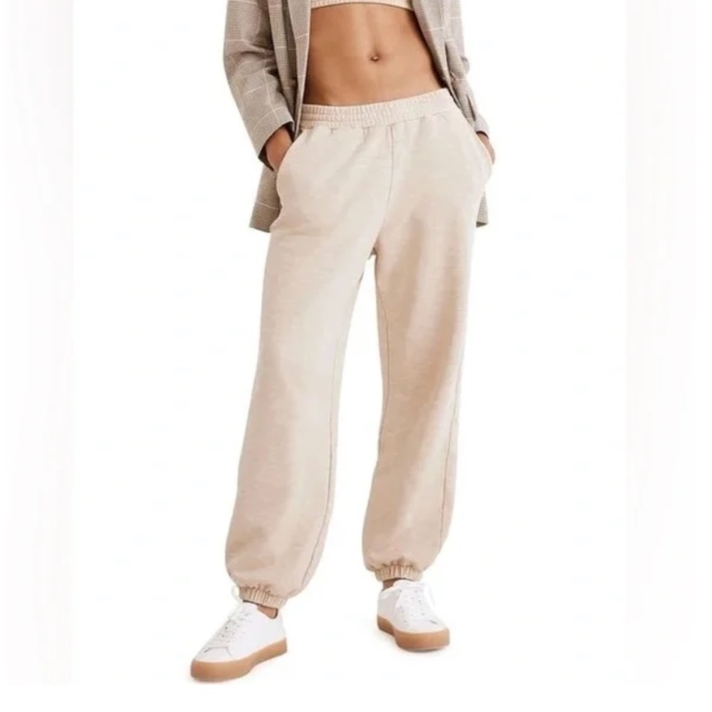 Madewell Loose Elastic Cinched Bottom Comfy Cotton Sweatpants In Oatmeal Heather